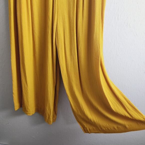 UO Candy Tie-Front Strapless Jumpsuit Cropped Wide Leg Mustard S 70s - Picture 8 of 14